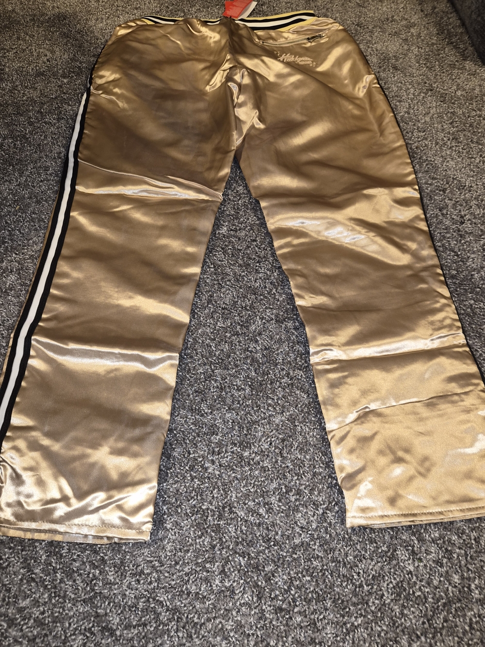 Men's Metallic Gold Track Joggers with Side Stripe